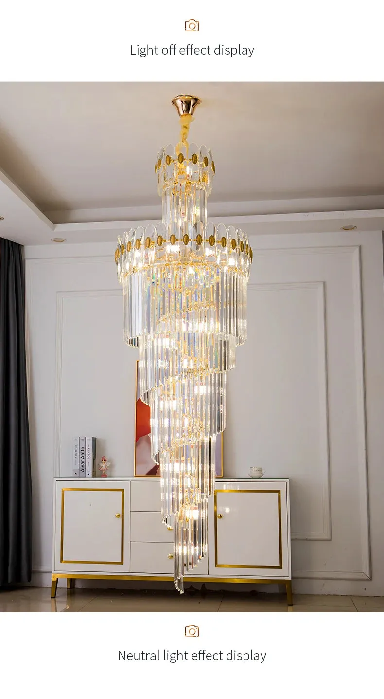 Vallorie Post-Modern Duplex Villa Hall Rotating Hollow Long Strip Crystal Chandelier