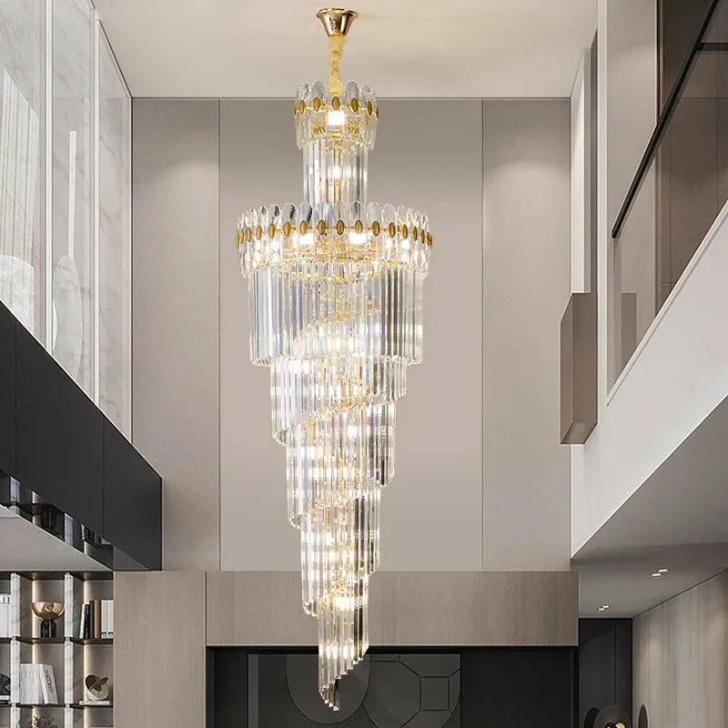 Vallorie Post-Modern Duplex Villa Hall Rotating Hollow Long Strip Crystal Chandelier