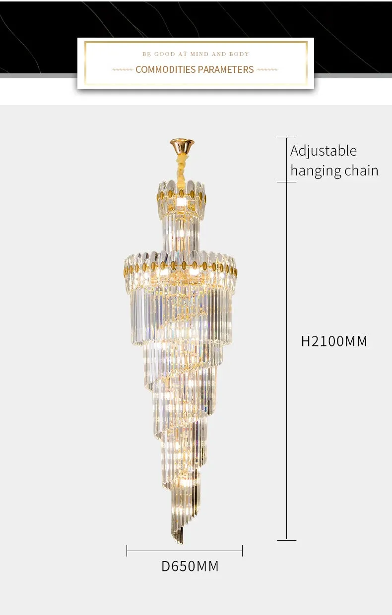 Vallorie Post-Modern Duplex Villa Hall Rotating Hollow Long Strip Crystal Chandelier