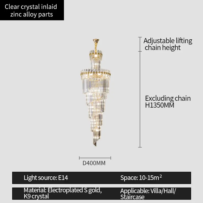 Vallorie Post-Modern Duplex Villa Hall Rotating Hollow Long Strip Crystal Chandelier