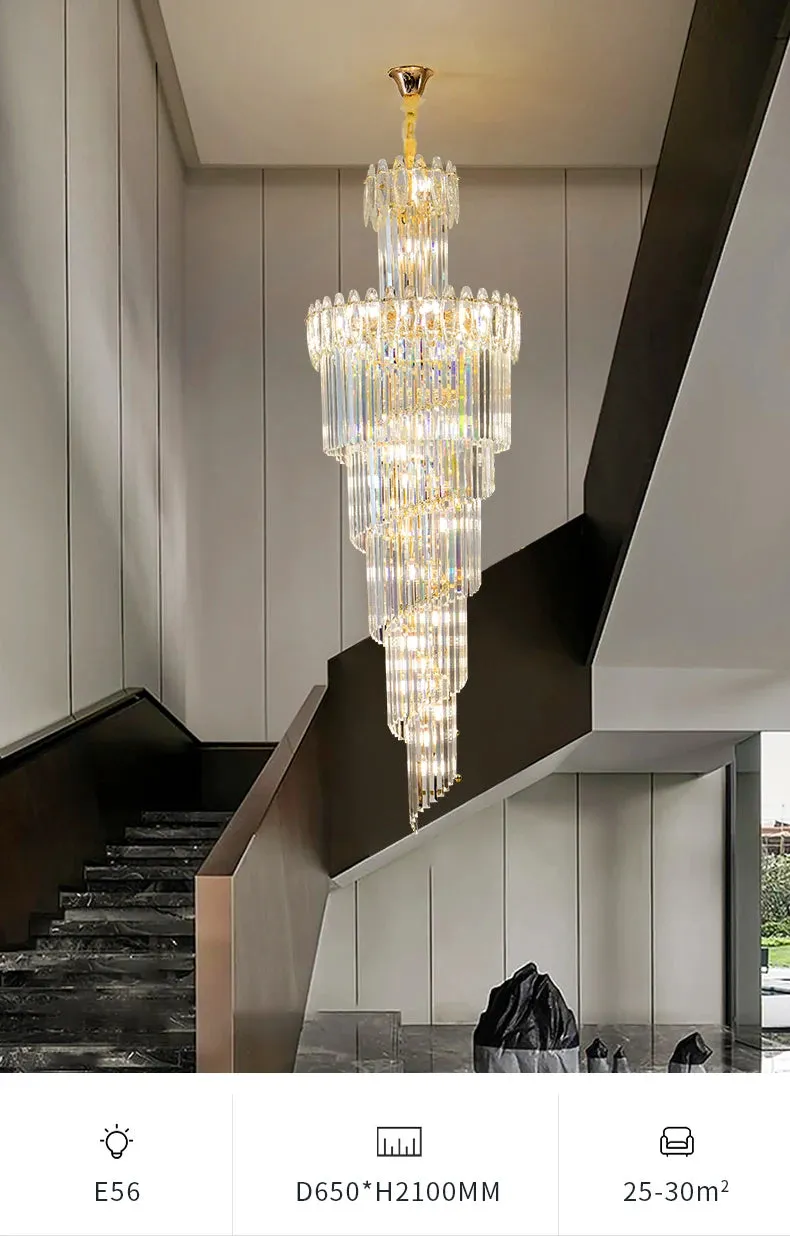 Vallorie Post-Modern Duplex Villa Hall Rotating Hollow Long Strip Crystal Chandelier