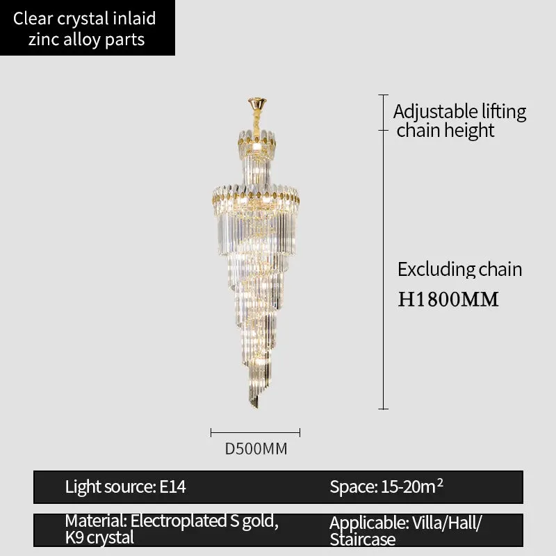 Vallorie Post-Modern Duplex Villa Hall Rotating Hollow Long Strip Crystal Chandelier