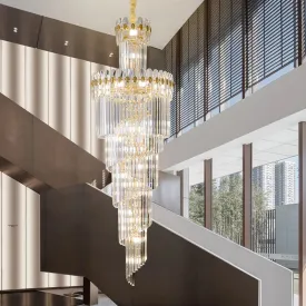 Vallorie Post-Modern Duplex Villa Hall Rotating Hollow Long Strip Crystal Chandelier