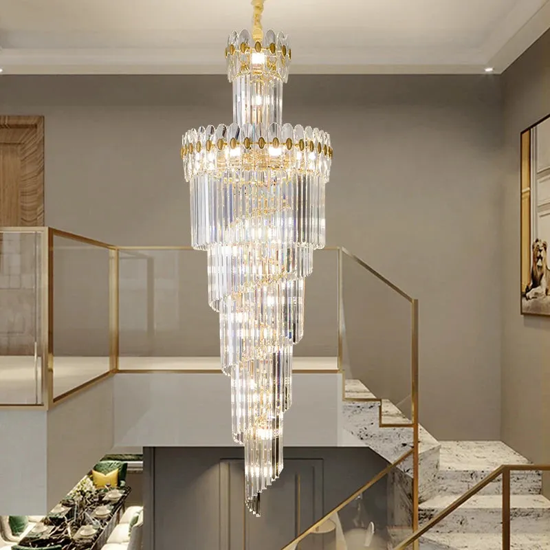 Vallorie Post-Modern Duplex Villa Hall Rotating Hollow Long Strip Crystal Chandelier