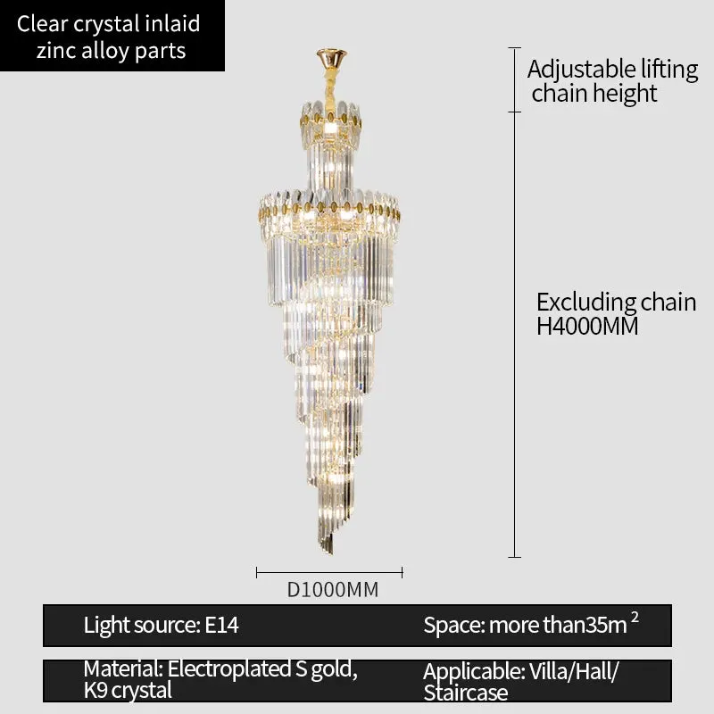 Vallorie Post-Modern Duplex Villa Hall Rotating Hollow Long Strip Crystal Chandelier