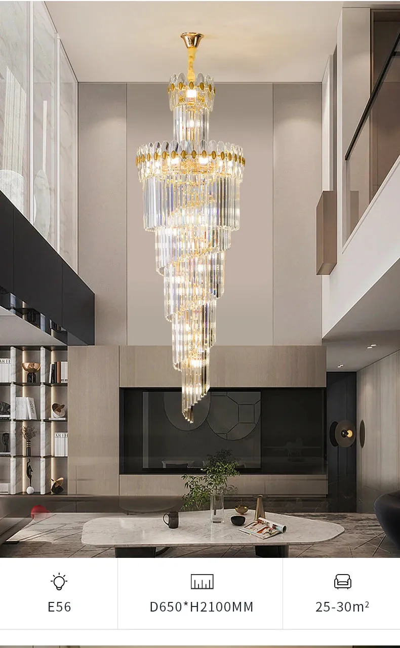 Vallorie Post-Modern Duplex Villa Hall Rotating Hollow Long Strip Crystal Chandelier