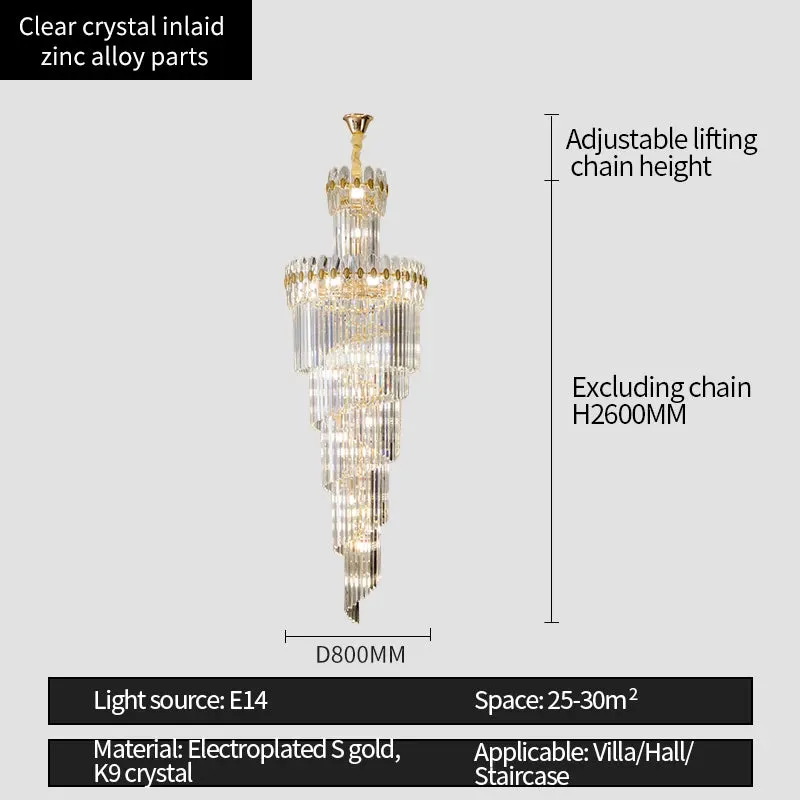 Vallorie Post-Modern Duplex Villa Hall Rotating Hollow Long Strip Crystal Chandelier