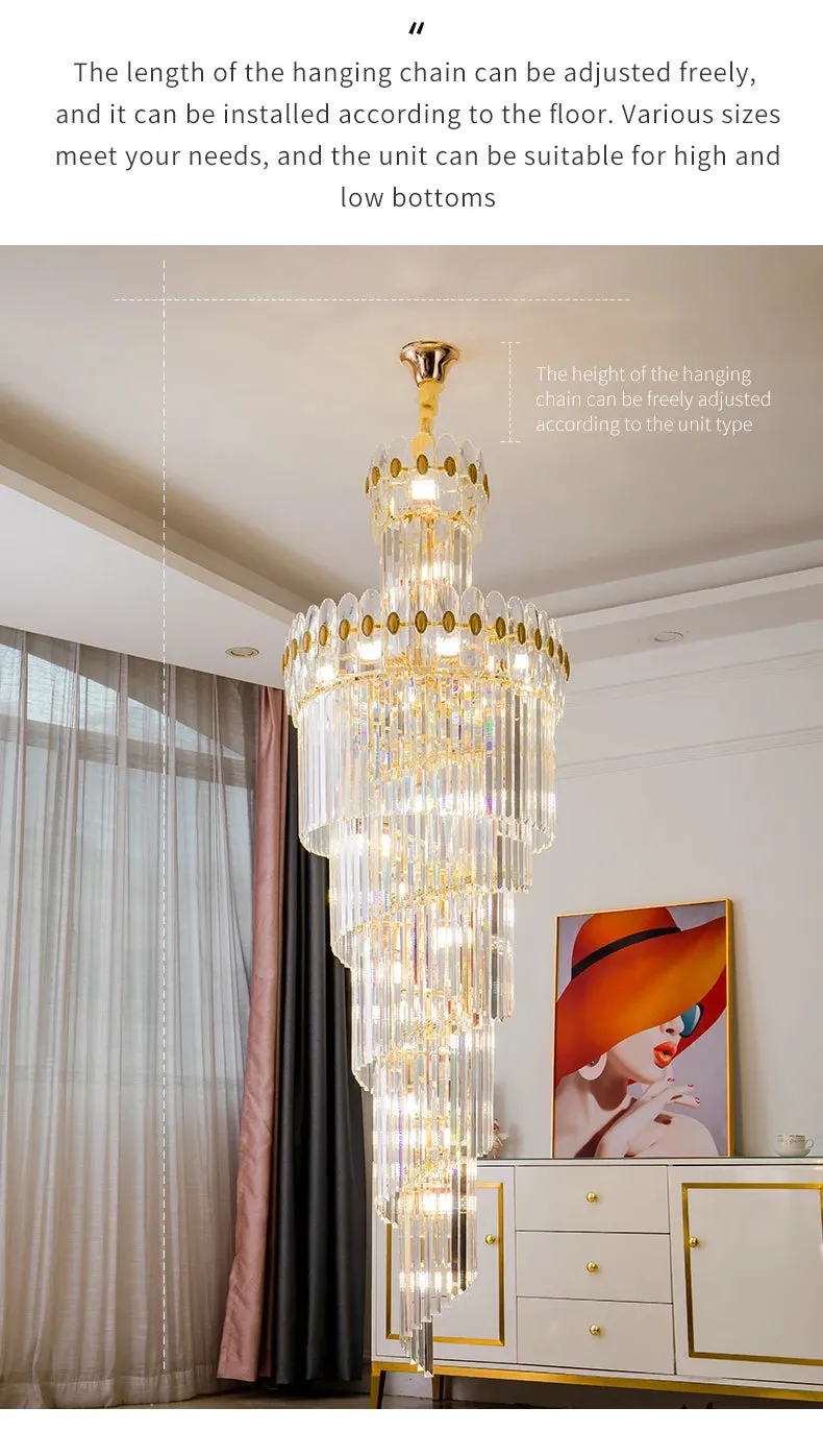 Vallorie Post-Modern Duplex Villa Hall Rotating Hollow Long Strip Crystal Chandelier