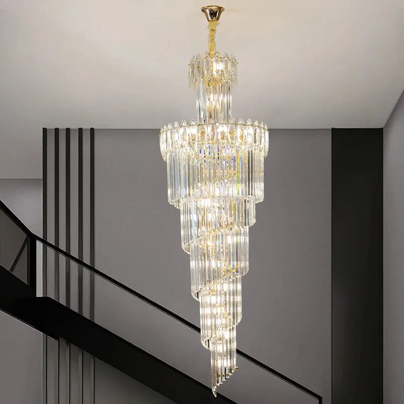 Vallorie Post-Modern Duplex Villa Hall Rotating Hollow Long Strip Crystal Chandelier