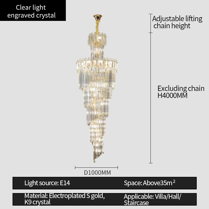 Vallorie Post-Modern Duplex Villa Hall Rotating Hollow Long Strip Crystal Chandelier