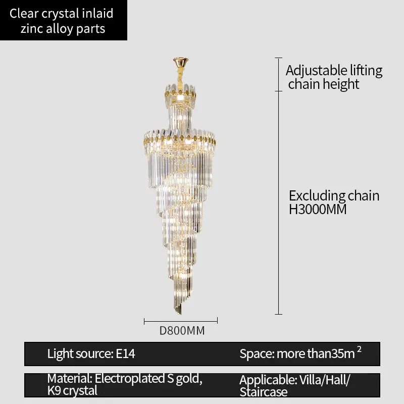 Vallorie Post-Modern Duplex Villa Hall Rotating Hollow Long Strip Crystal Chandelier