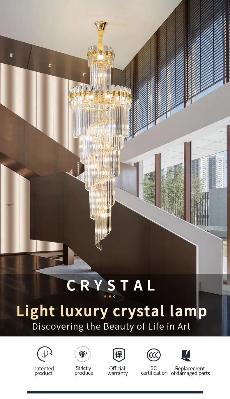 Vallorie Post-Modern Duplex Villa Hall Rotating Hollow Long Strip Crystal Chandelier