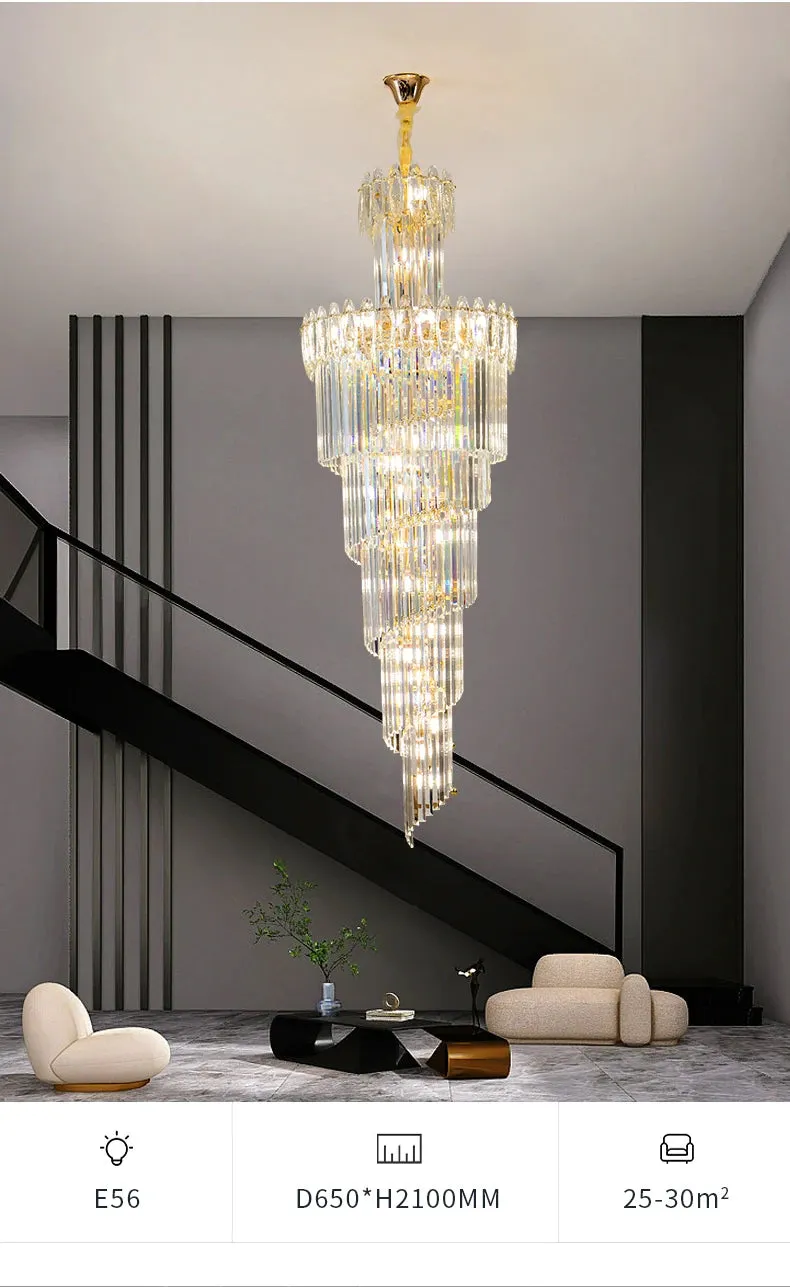 Vallorie Post-Modern Duplex Villa Hall Rotating Hollow Long Strip Crystal Chandelier