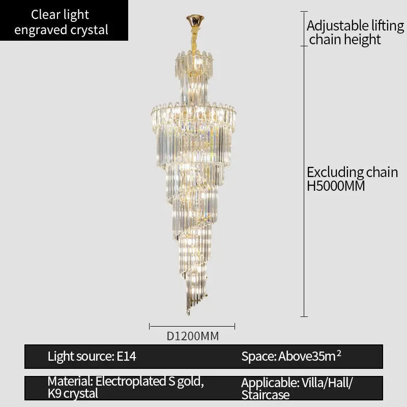 Vallorie Post-Modern Duplex Villa Hall Rotating Hollow Long Strip Crystal Chandelier