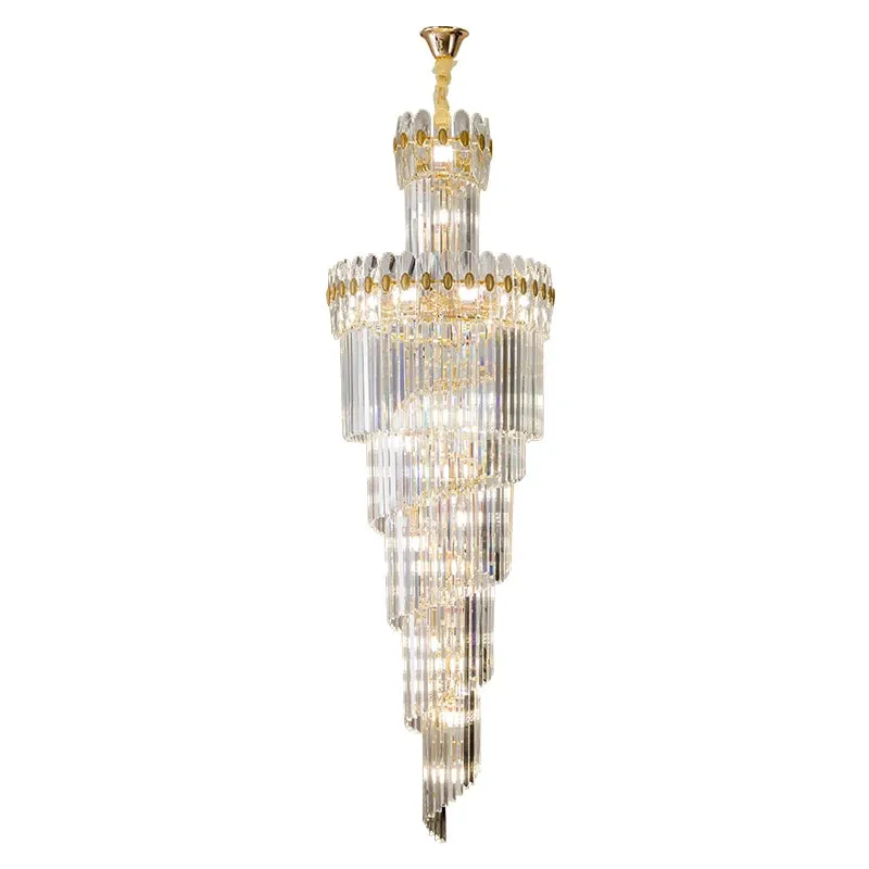 Vallorie Post-Modern Duplex Villa Hall Rotating Hollow Long Strip Crystal Chandelier