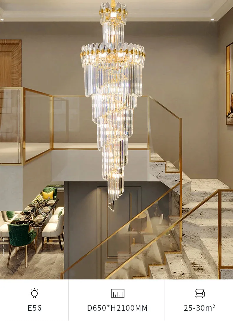 Vallorie Post-Modern Duplex Villa Hall Rotating Hollow Long Strip Crystal Chandelier