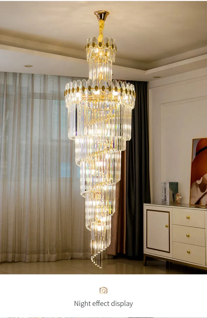 Vallorie Post-Modern Duplex Villa Hall Rotating Hollow Long Strip Crystal Chandelier