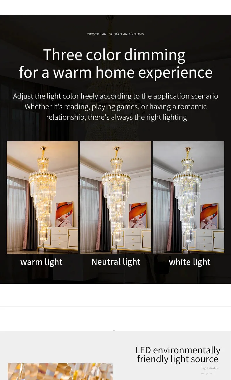 Vallorie Post-Modern Duplex Villa Hall Rotating Hollow Long Strip Crystal Chandelier