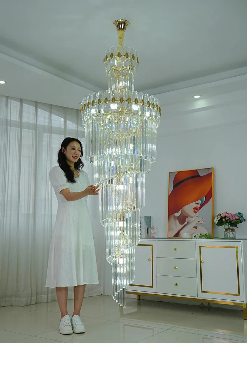 Vallorie Post-Modern Duplex Villa Hall Rotating Hollow Long Strip Crystal Chandelier