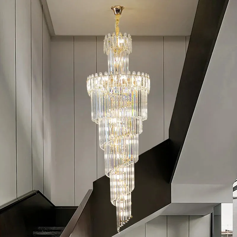 Vallorie Post-Modern Duplex Villa Hall Rotating Hollow Long Strip Crystal Chandelier