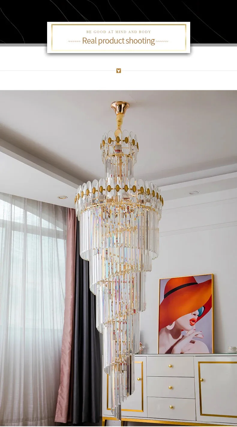 Vallorie Post-Modern Duplex Villa Hall Rotating Hollow Long Strip Crystal Chandelier